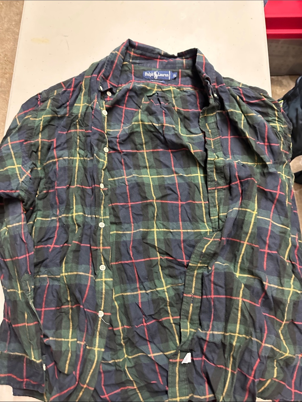 Ralph Lauren Navy & Green Plaid Button-Down Shirt with Red Accents